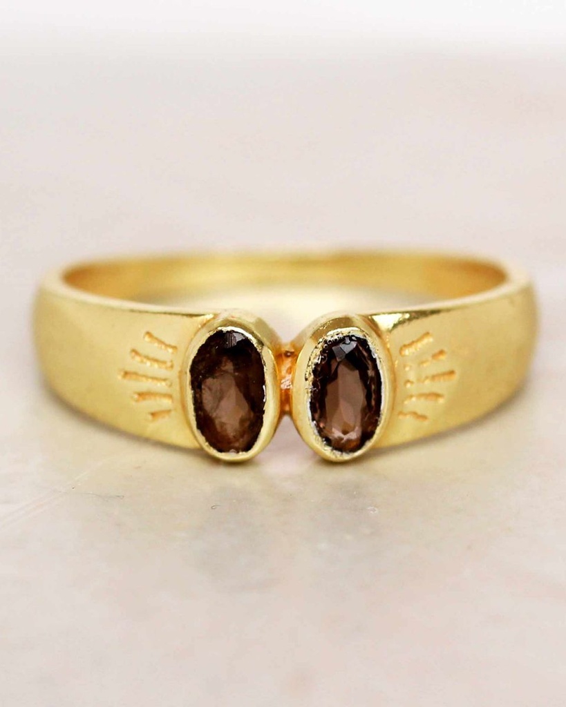 Bague Argent Plaqué Or & Quartz Fumé - Muja Juma