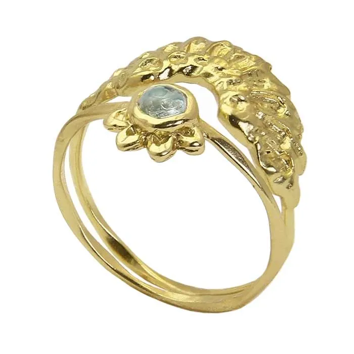 Bague 'Set Kipas' Argent 925 & Calcédoine Bleue Plaqué Or - Fineline