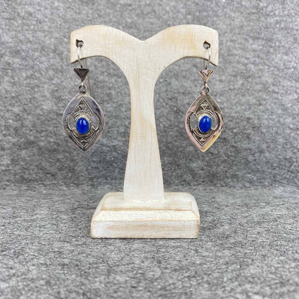 Boucles d'oreilles Argent 925 & Calcédoine Bleue [1268]