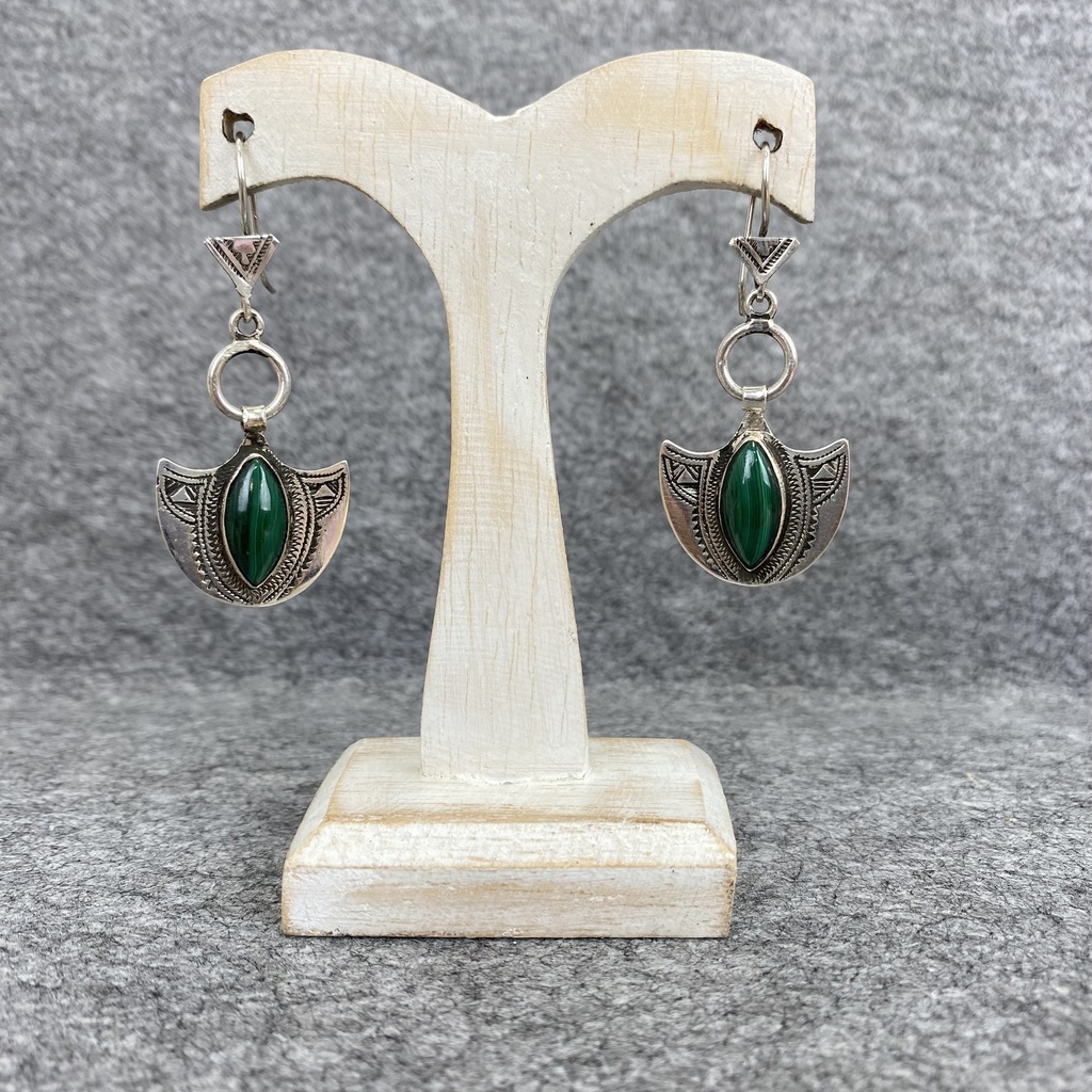 Boucles d'oreilles Argent 925 & Malachite [1276]