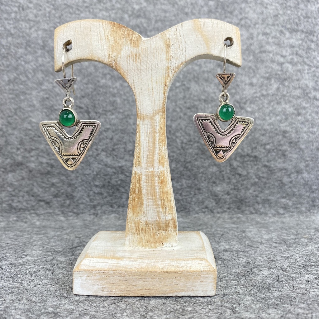 Boucles d'oreilles Argent 925 & Onyx Vert [1294]