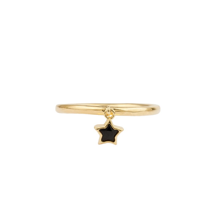 Bague 'Oasis Hanger Star Black' - Laiton Plaqué Or - All The Luck In The World