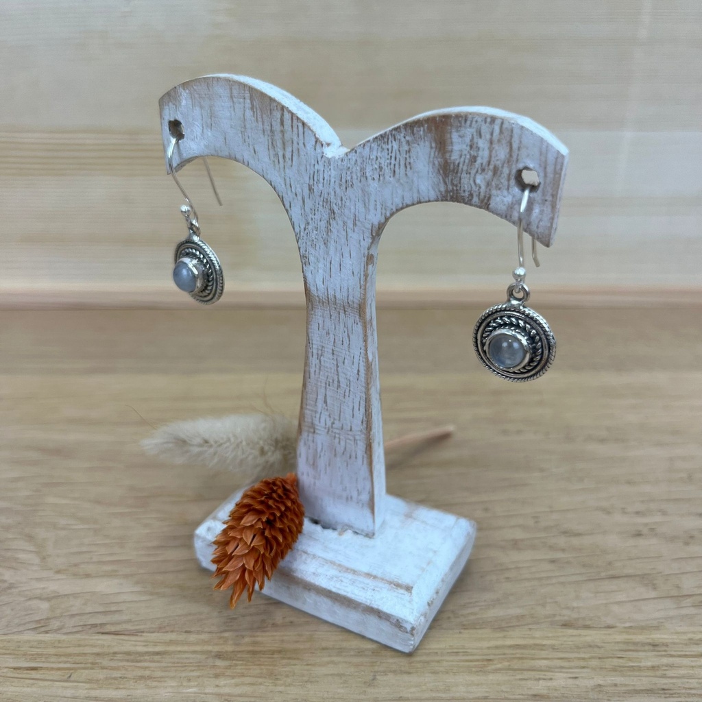 Boucles d'Oreilles - Argent 925 & Pierre de Lune [1407]