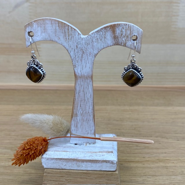 Boucles d'Oreilles - Argent 925 & Œil de Tigre [1461]