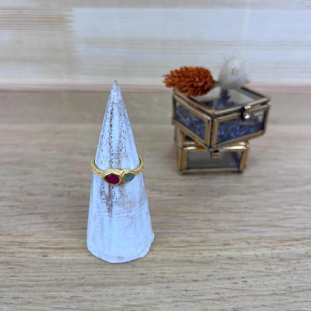 Bague Awá Argent Plaqué Or & Rubis - Muja Juma