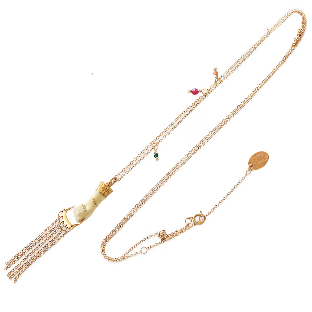 Collier 'Sacha' Laiton bain d'or 24 carats & Pendentif main émaillé en ivoire - LA2L