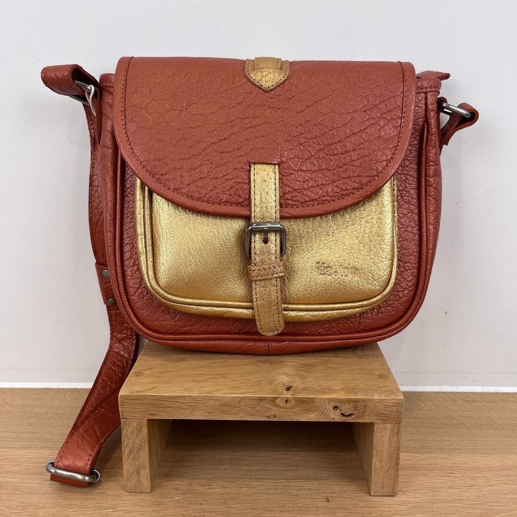 Sac en Bandoulière 'Chloé' Doré/Terracotta (Métalisé) - Léa Toni