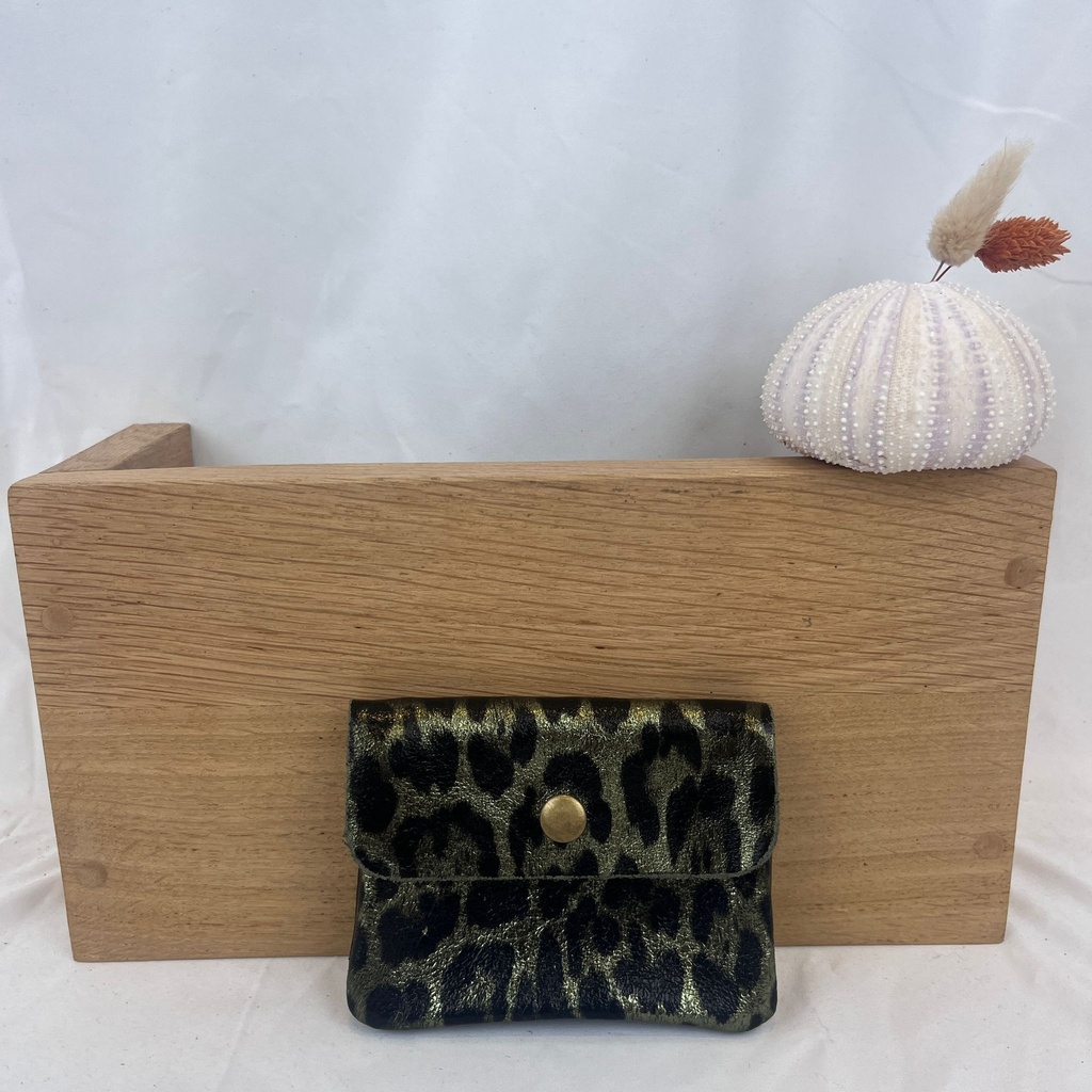 Pochette Cuir Leopard Kaki - Crazy Lou