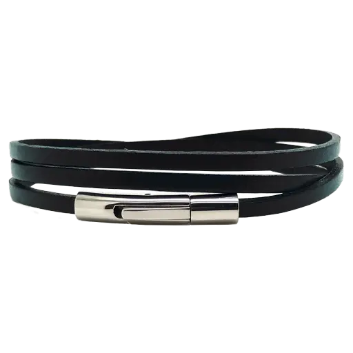 [LOOP-CLICH3-NR-3] Bracelet Clic Triple 3mm Bleu et Noir - Grande Taille - Loop and Co
