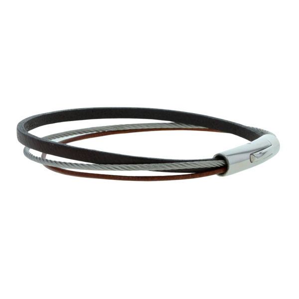 [LOOP-CBL-MRN-3] Bracelet Câble et Cuir Marron - Grande Taille - Loop and Co