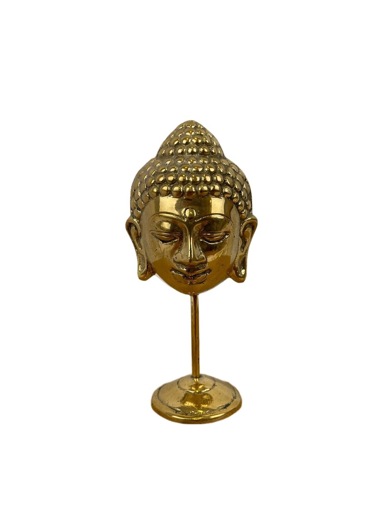 Visage de Bouddha sur Socle en Bronze - 10,5 cm - Finition Dorée