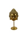 Visage de Bouddha sur Socle en Bronze - 10,5 cm - Finition Dorée