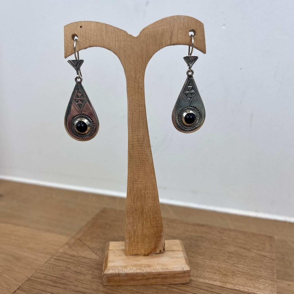 Boucles d'oreilles Touareg Argent 925 & Onyx [1496]