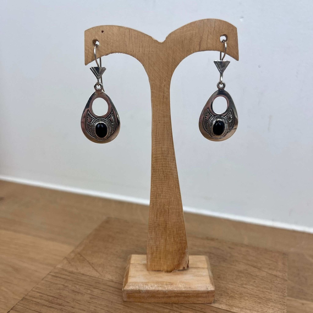 Boucles d'oreilles Touareg Argent 925 & Onyx [1498]