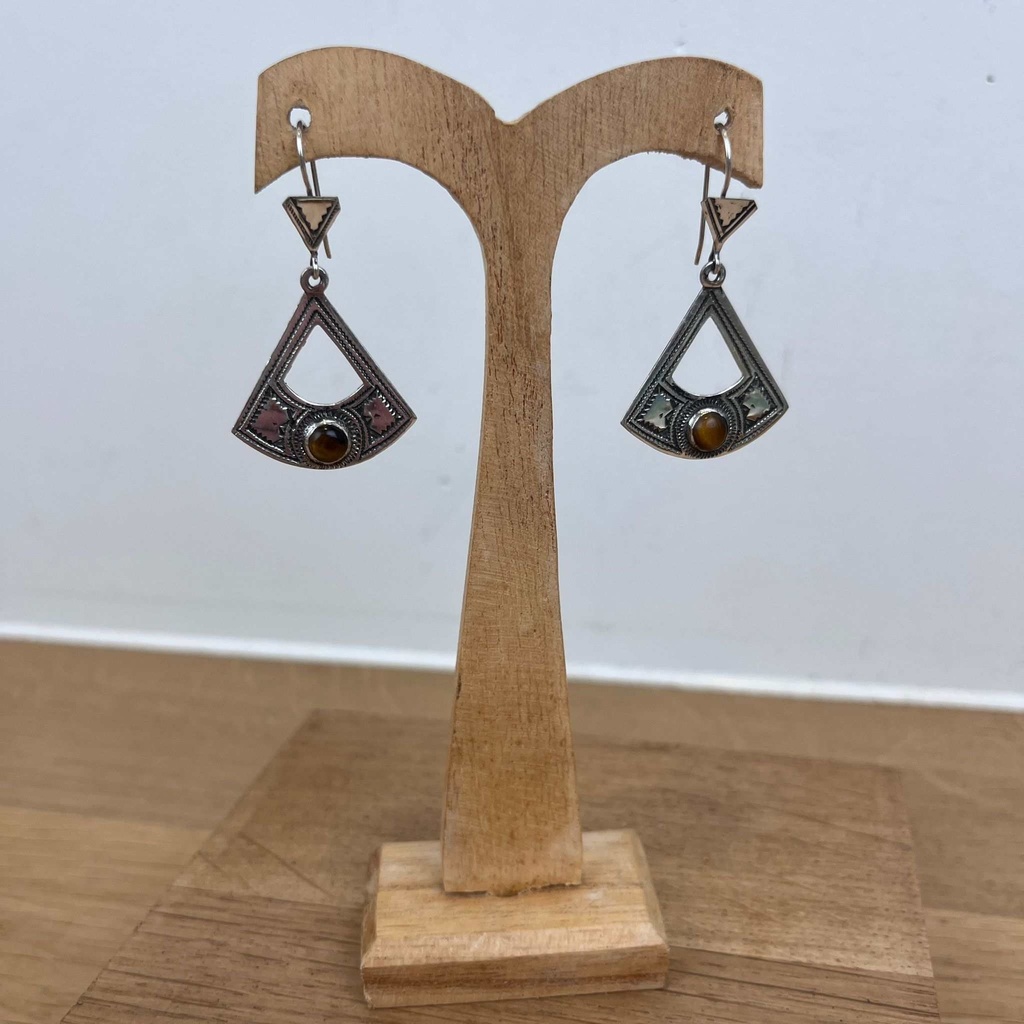Boucles d'oreilles Touareg Argent 925 & Œil de Tigre [1509]
