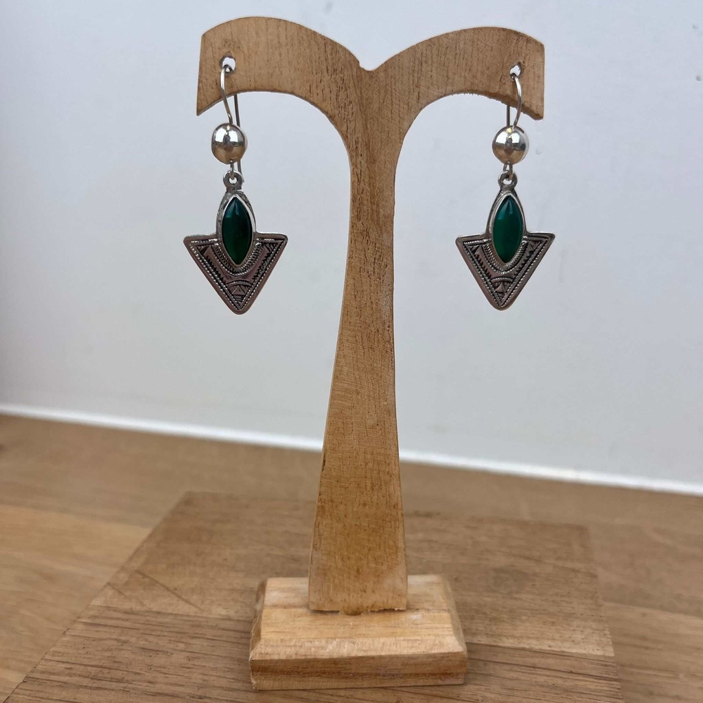 Boucles d'oreilles Touareg Argent 925 & Agate Verte [1529]