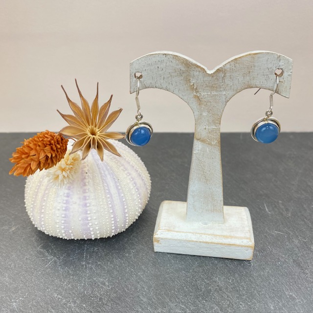 Boucles d'oreilles Argent 925 & Calcédoine Bleue [1622]