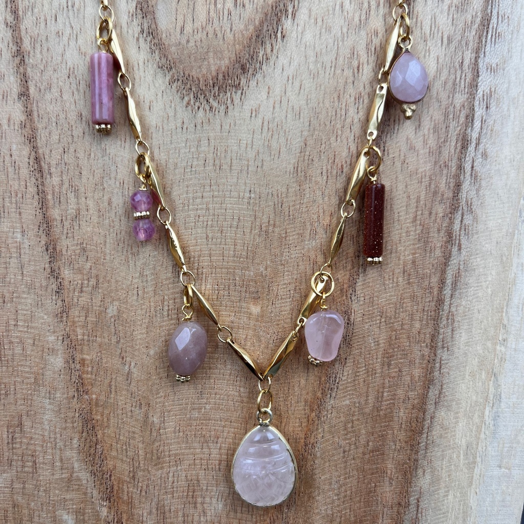 Collier 'Cati' - Acier Inoxydable, Laiton & Plaqué Or - Pierre Naturelle - By Garance