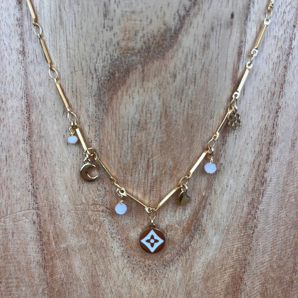 Collier 'Niki' - Acier Inoxydable, Laiton & Plaqué Or - Pierre Naturelle - By Garance