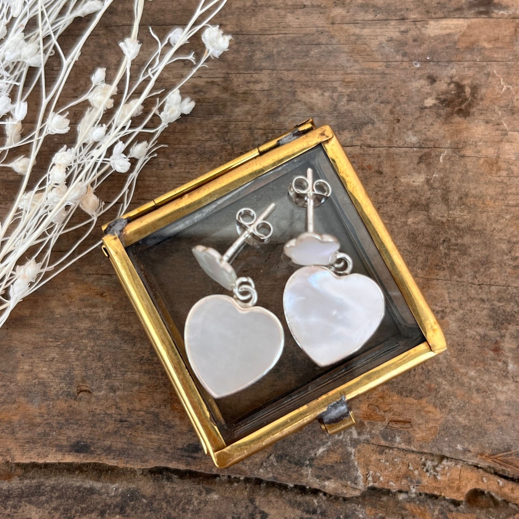 Clous d'oreilles 'Coeur' Argent 925 - Nacre [1715]
