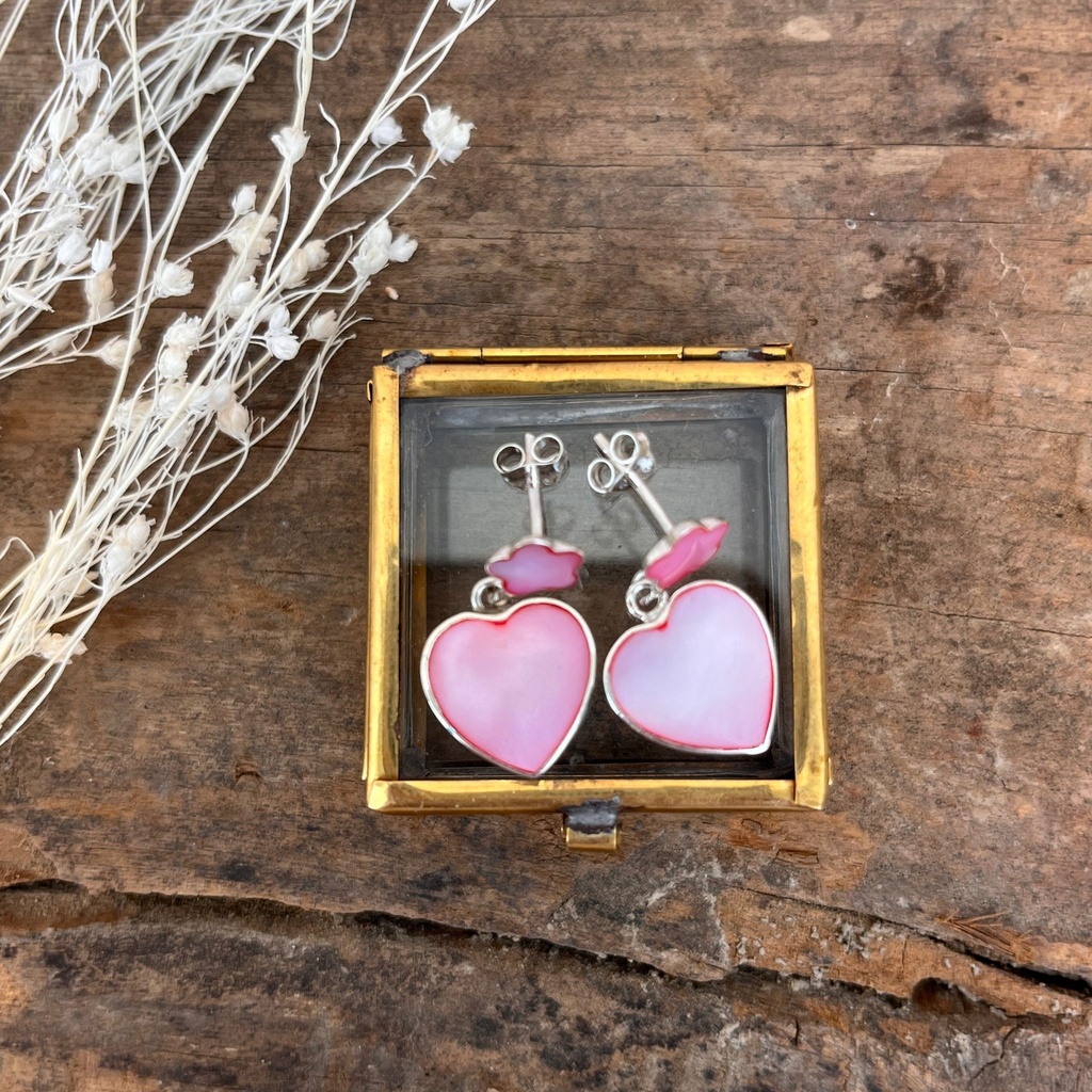 Clous d'oreilles 'Coeur' Argent 925 - Nacre [1717]