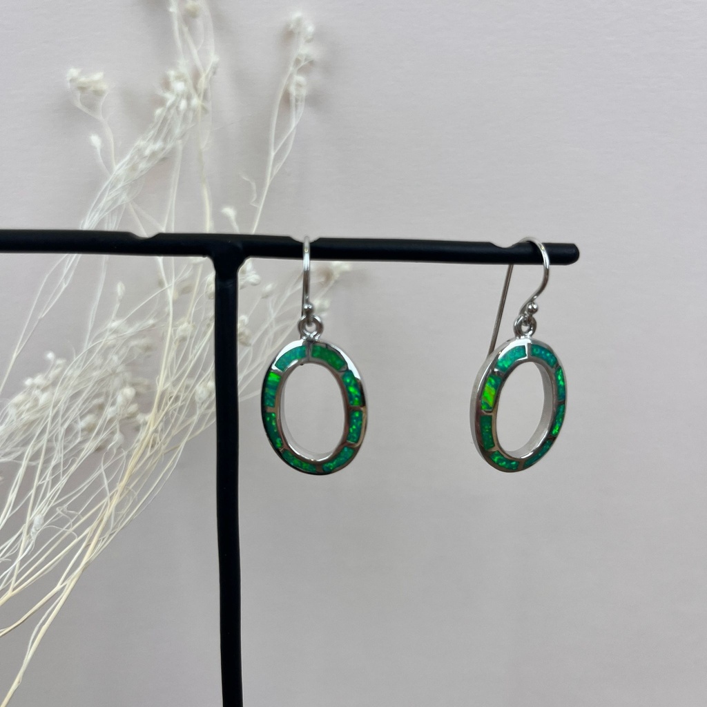 Boucles d'oreilles Argent 925 - Argenté & Vert [1731]