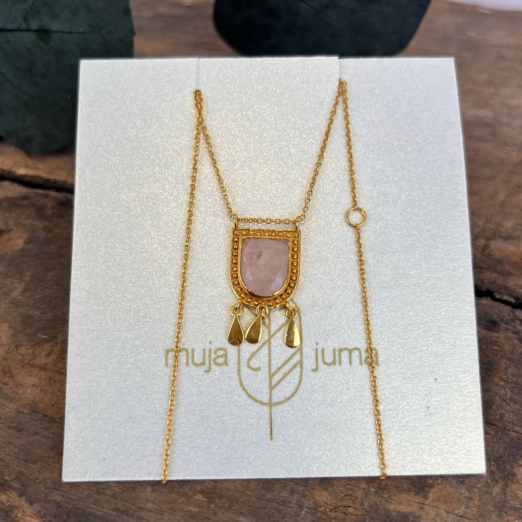 Collier 'Coccinelle' - Plaqué Or - Quartz rose - Muja Juma