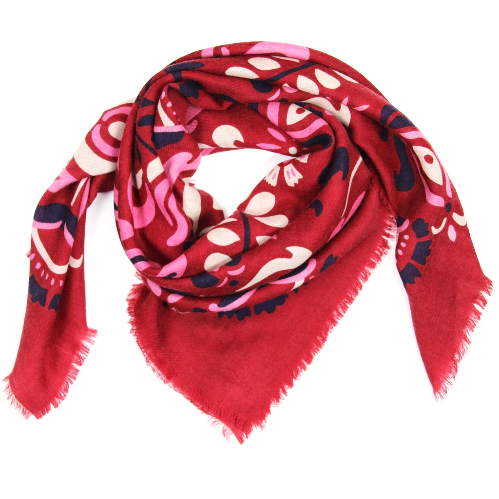 [LBV-0059] Carré de Laine 'Tatiana' Rouge - Les Belles Vagabondes