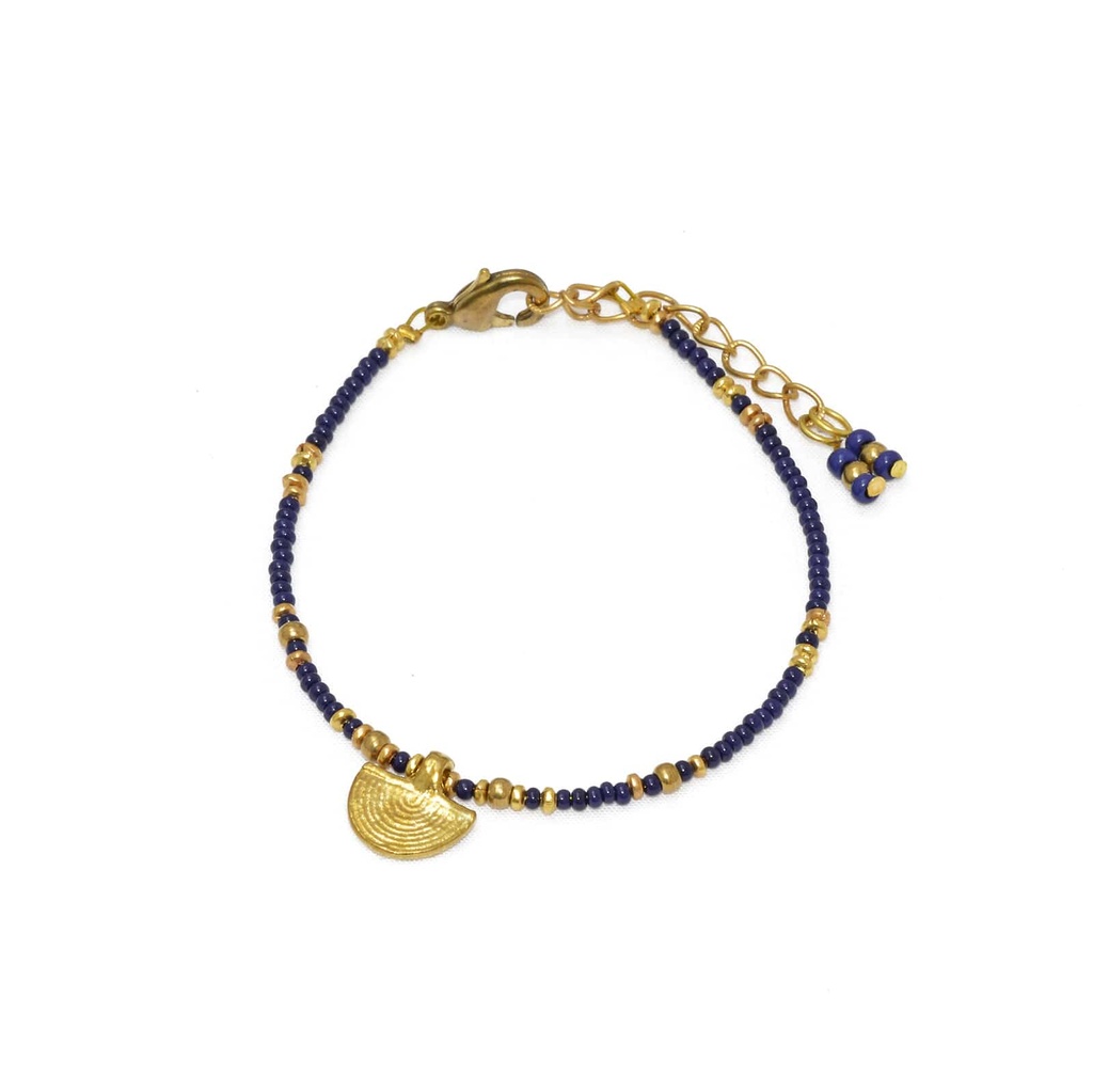 Bracelet 'Hilal' - Laiton & Perles en Céramique - Bleu - Nataraj