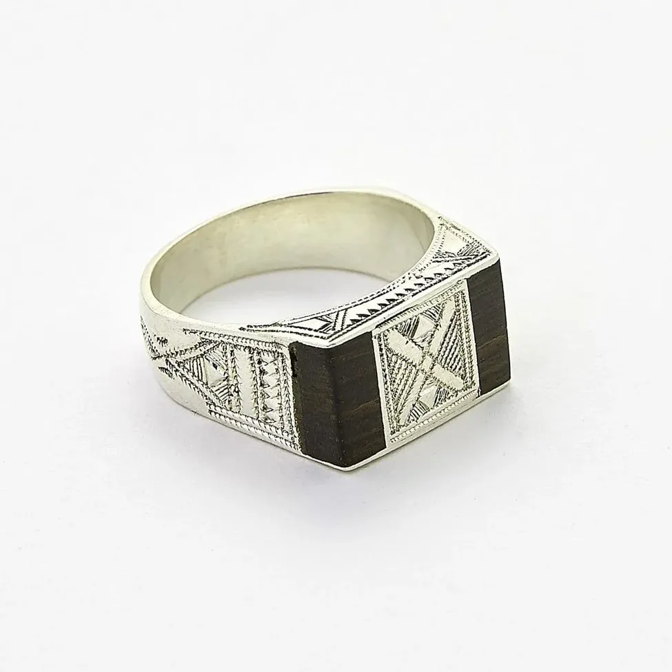 Bague 'Baptiste' – Argent & ébène – Ombre Claire