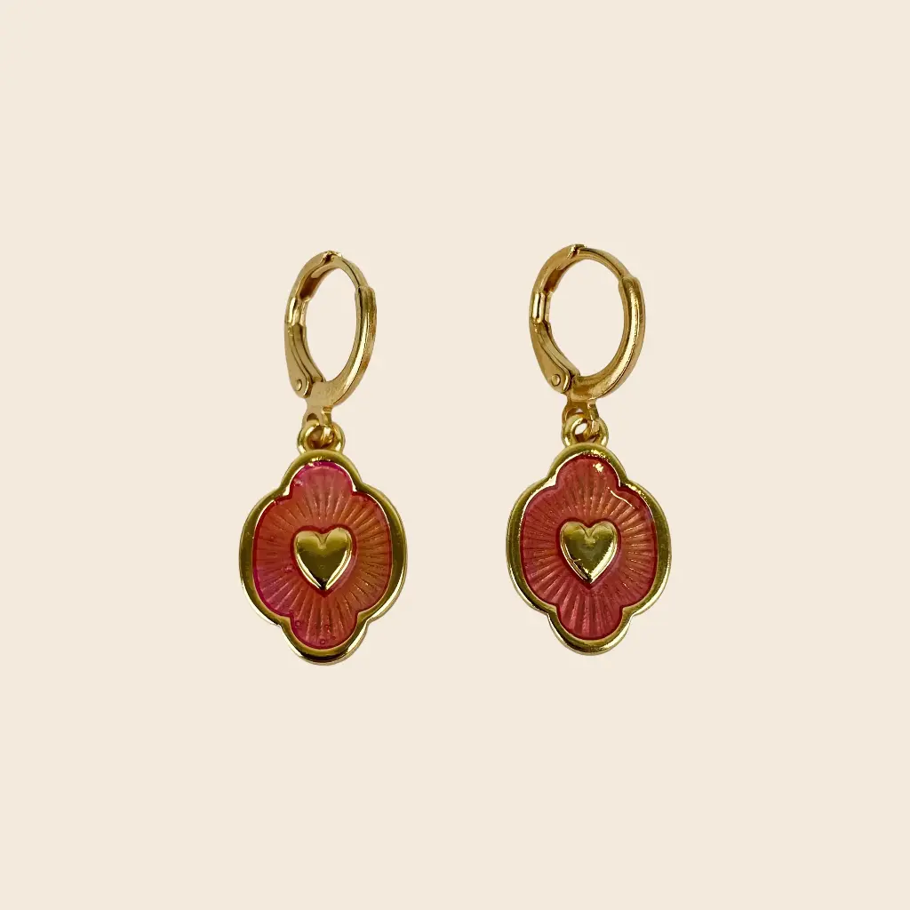 [GAR-IKER-BO-ROSE_FONCE] Boucles d'oreilles 'Iker' – Rose – Laiton doré 2µ – By Garance
