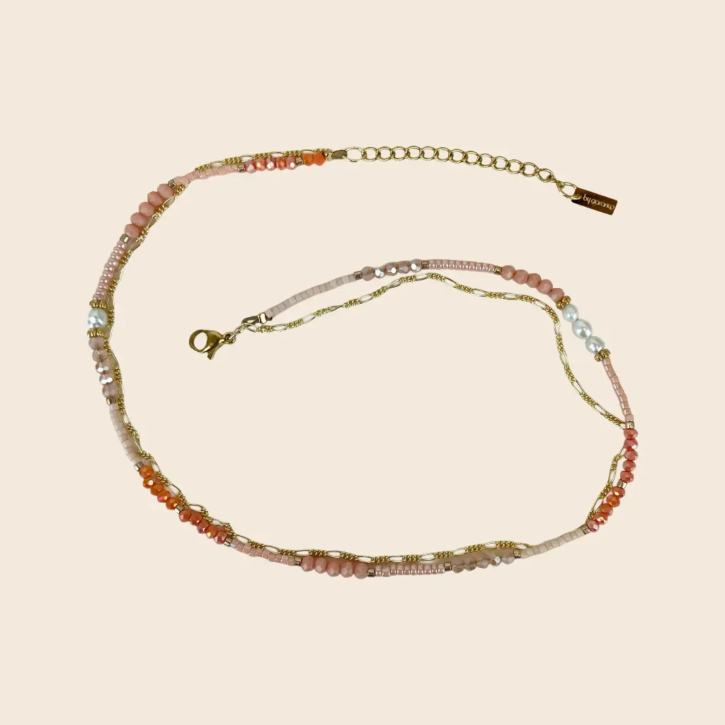 [GAR-FAGI-BR-SAUMON] Bracelet double tour 'Fagi' – Chaine acier & laiton doré 2µ – By Garance