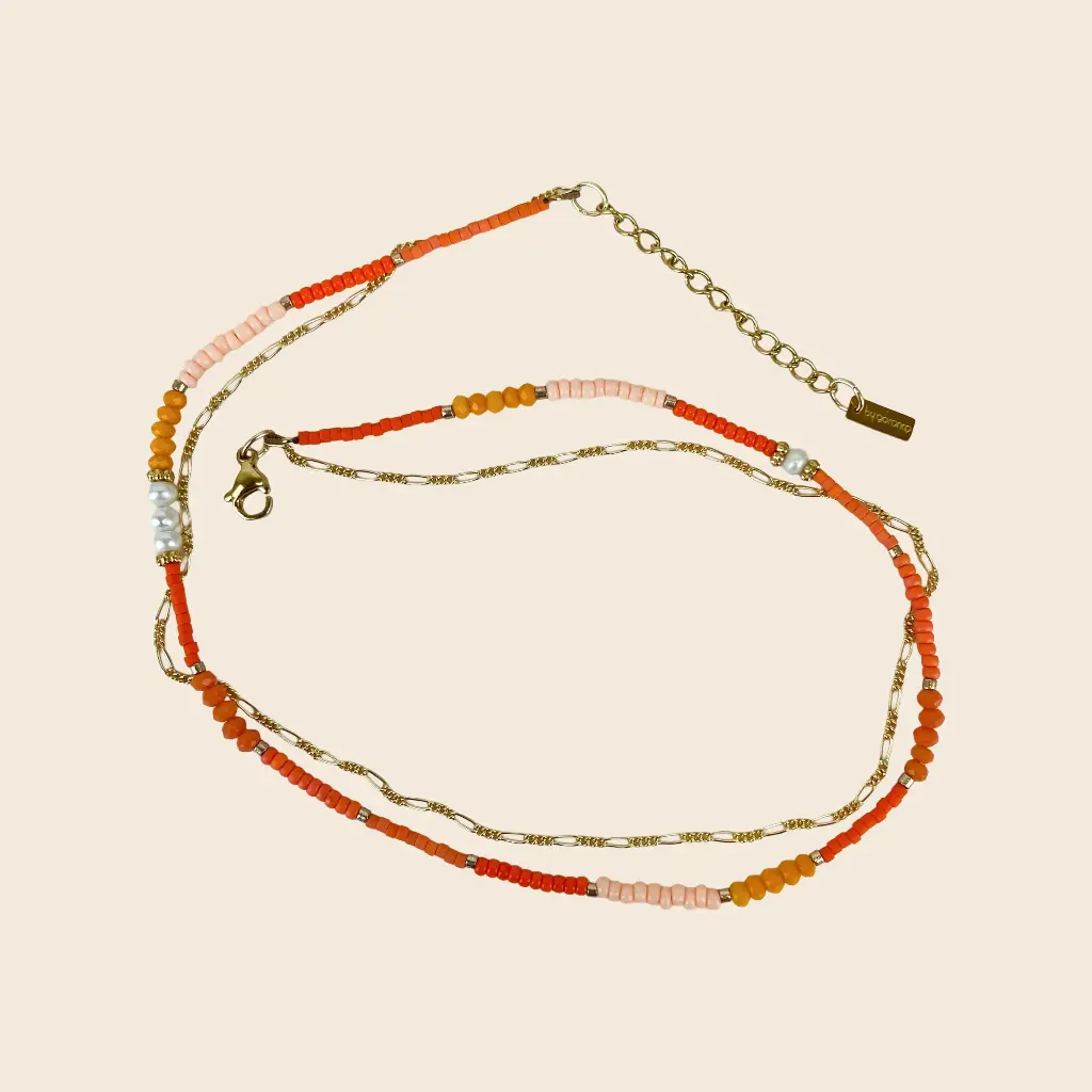 [GAR-FAGI-BR-ORANGE] Bracelet double tour 'Fagi' – Chaine acier & laiton doré 2µ – By Garance