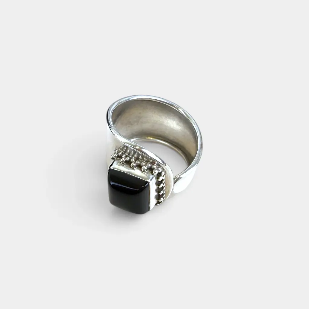 [BAAR-3651-56-A] Bague – Argent 925 – Onyx – Taille 56 ajustable [3651]