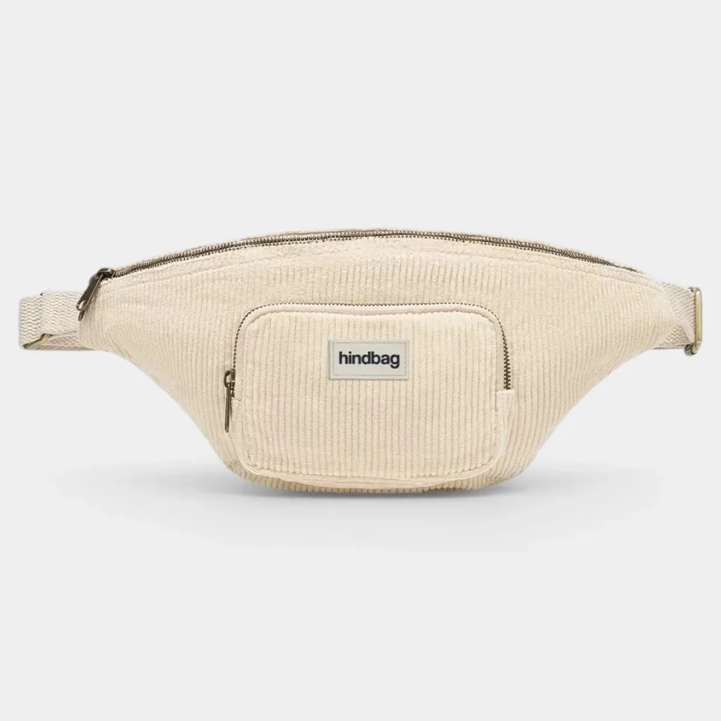 [HIND-7HINDSOFIA_VEL_CR_EB] Sac banane XL 'Sofia' – Velours crème – Hindbag