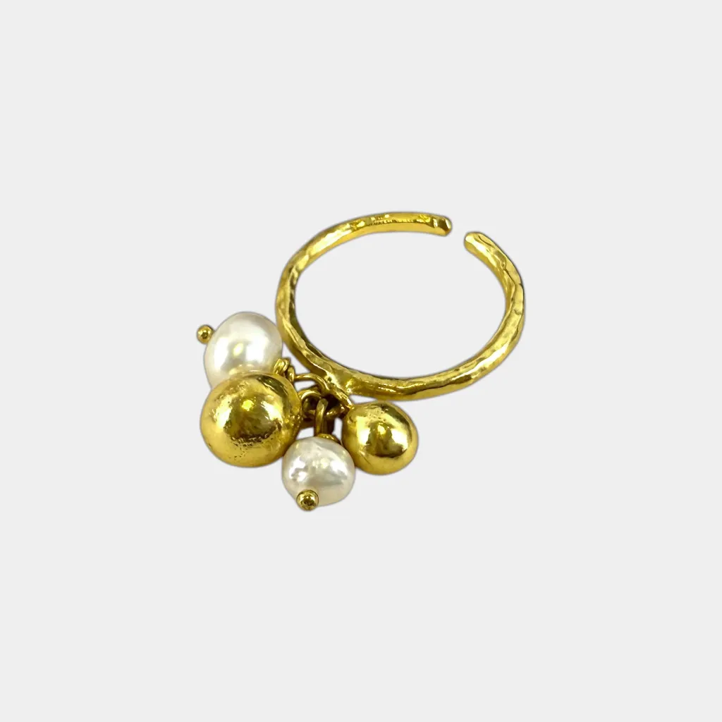[TCS-IFR712-52-A] Bague – Laiton plaqué or – Mini perle baroque – Taille 52 – The Craftshop