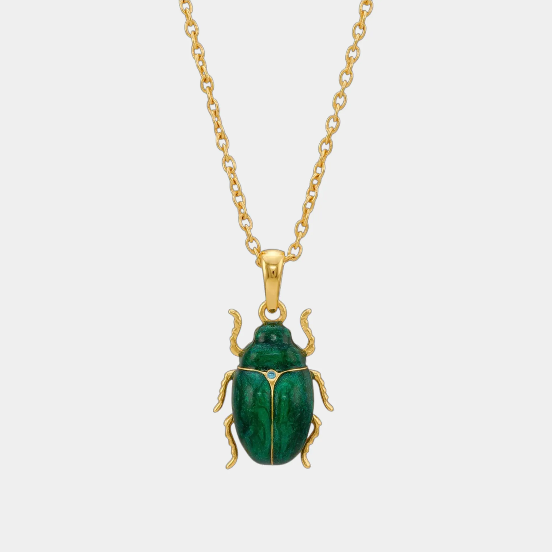 [TCS-NUV6] Collier 'Scarabée' – Laiton plaqué or & émail – Calcédoine bleue – The Craftshop