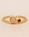[MUJA-4202-GB-4-052] Bague Argent Plaqué Or, Pierre de Lune Pêche & Grenat (52) [Bague]