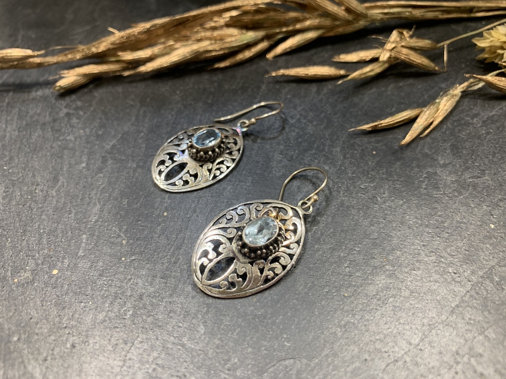 [BOAR-0108-1-5,2-3,5] Boucle d'Oreille Argent 925 & Topaze [0108]