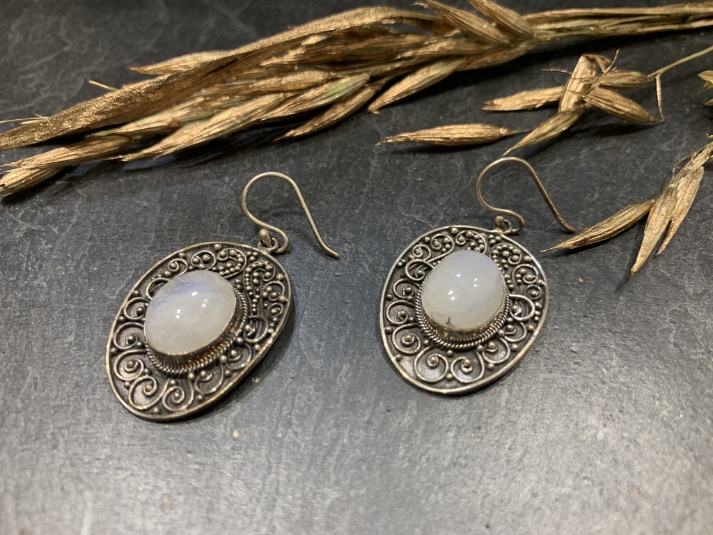 [BOAR-0109-1-10,9-4] Boucle d'Oreille Argent 925 & Pierre de lune [0109]