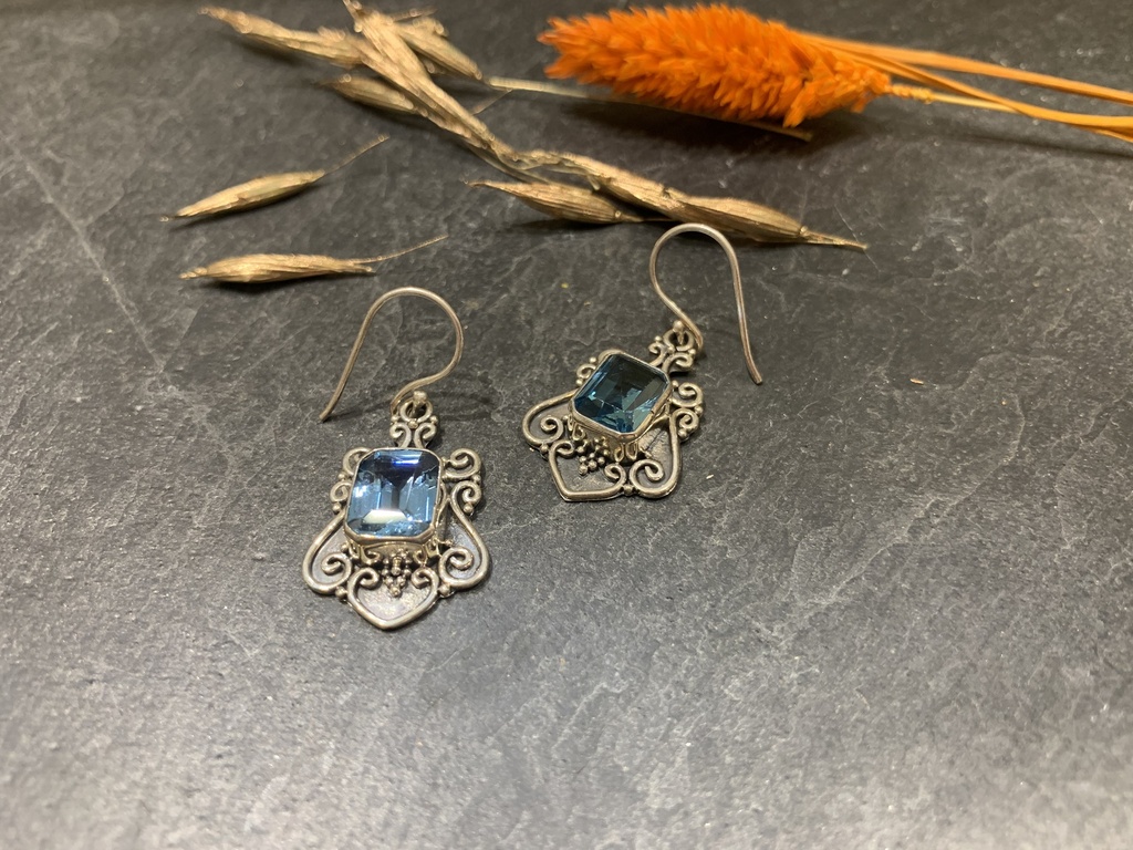 [BOAR-0120-1-7,8-4] Boucle d'Oreille Argent 925 & Topaze [0120]