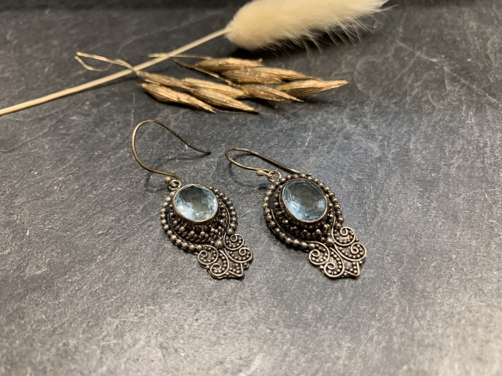[BOAR-0164-1-8,1-3,5] Boucle d'Oreille Argent 925 & Topaze [0164]