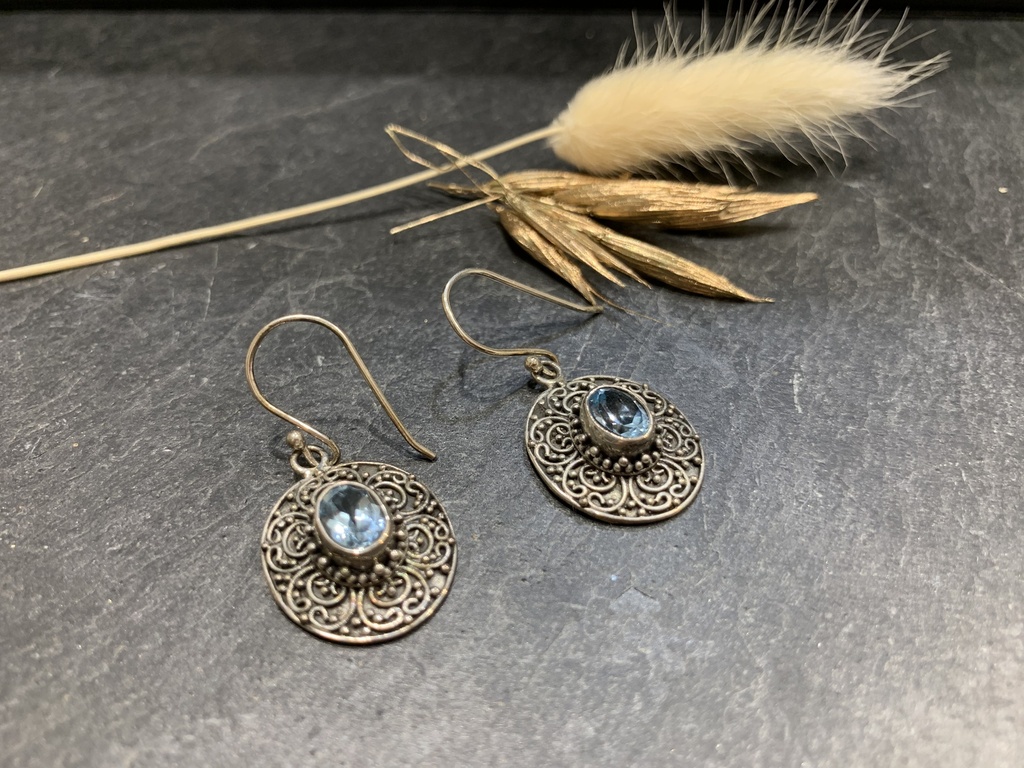 [BOAR-0176-1-6,4-4] Boucle d'Oreille Argent 925 & Topaze [0176]