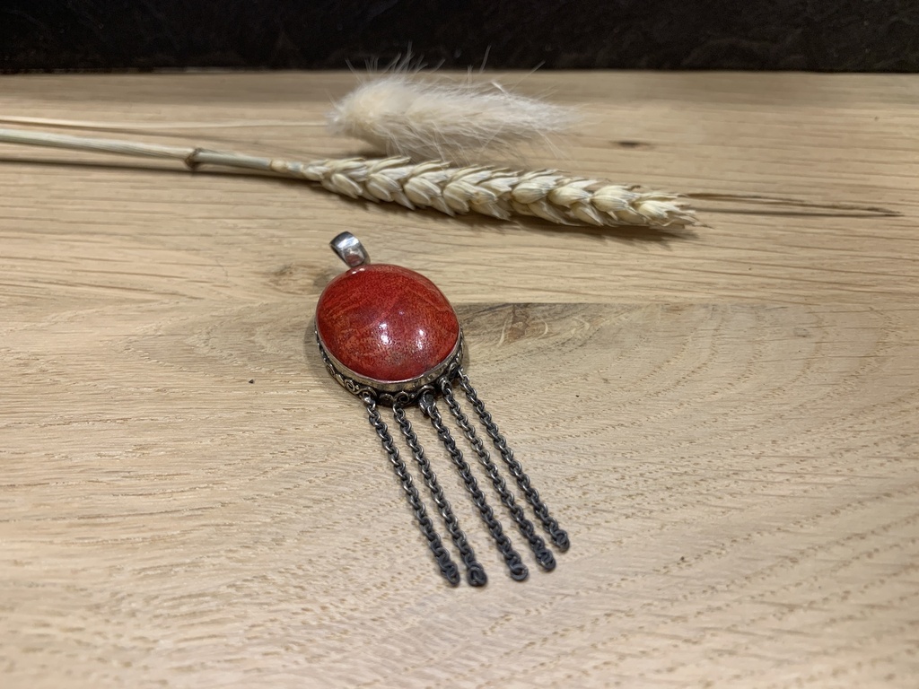 [PEAR-0190-1-11,2-7,2] Pendentif Argent 925 & Poudre de Corail [0190]
