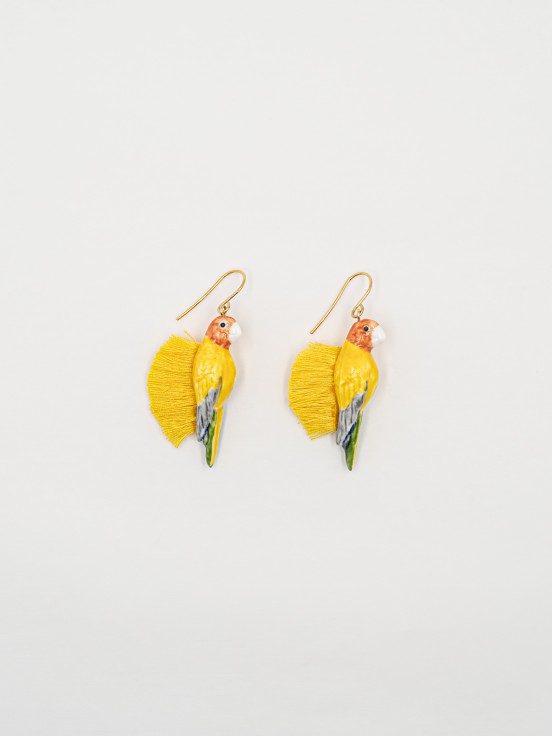 Boucles d'oreilles oiseau Origami Jaune deux créoles dorées