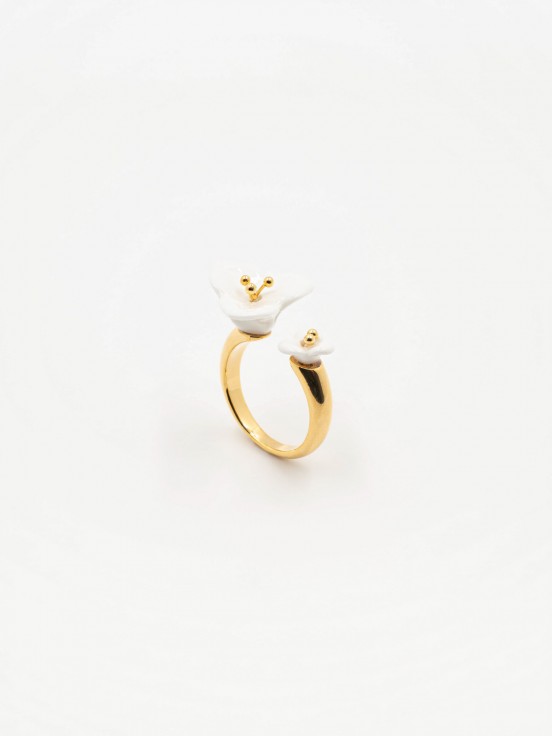 [NACH-BA-BB126] Bague Perruche Plaquées Or & Porcelaine