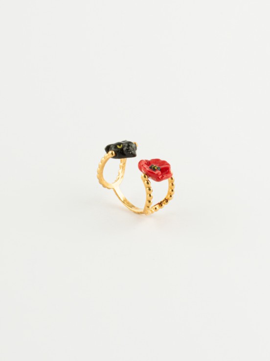 [NACH-BA-BB158] Bague Guêpe et Tournesol Plaquées Or & Porcelaine