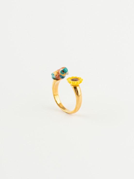 [NACH-BA-BB168] Bague Guêpe et Tournesol Plaquées Or & Porcelaine