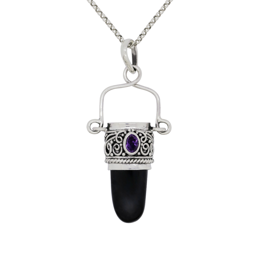 [PEAR-0225-1-7,1-5] Pendentif Argent 925 & Langue de Flountir & Améthyste [0225]