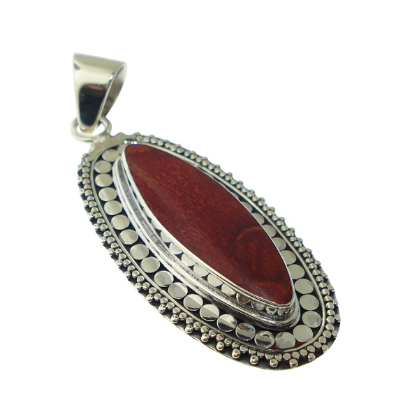 [PEAR-0228-1-6,1-5] Pendentif Argent 925 & Resine avec Corail rouge [0228]